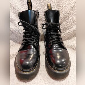 Dr. Martens Jadon Smooth Polished Black Leather Military Boots Men's 7 Women's 8